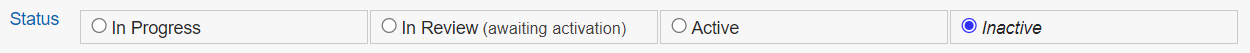 The Status options on the document edit screen. Inactive has been selected.